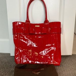Kate Spade Knightsbridge Red Croc Patent Leather Large Bow Tote Handbag Bag